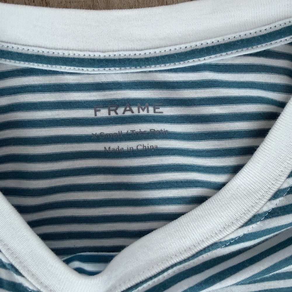 Frame Denim Teal and White Striped Tee Cotton 100% - Picture 2 of 3